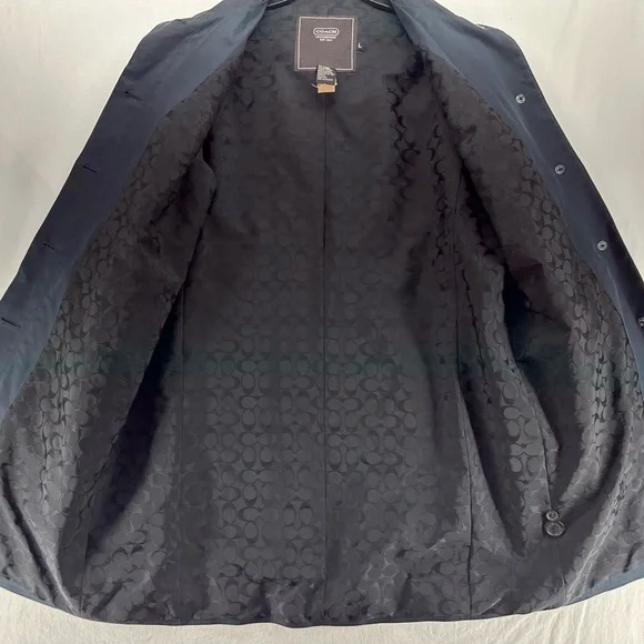 COACH Leatherware Women’s Trench Rain Coat Jacket Black Buttons Size L - Picture 4 of 9